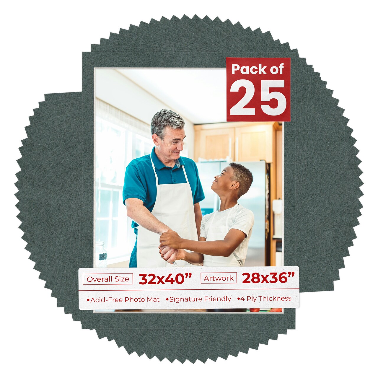 Dark Grey Suede Mat Board for 32x40 Frames - Fits 28x36 Photos